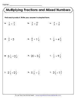 Multiplying Mixed Numbers Fractions Worksheet