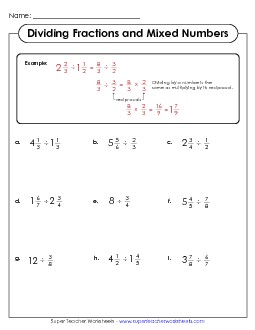 Dividing Mixed Numbers (Introduction) Fractions Worksheet