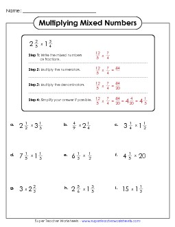 Multiplying Mixed Numbers (Introduction) Fractions Worksheet