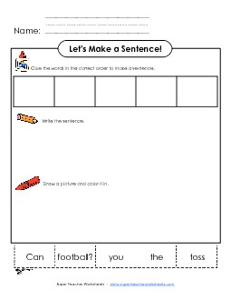 Build-a-Sentence: Football Toss Worksheet