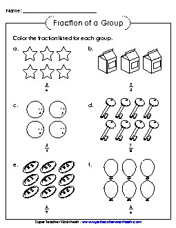 Color Fractions of a Set (Very Basic) Free Worksheet