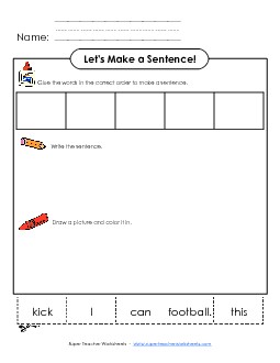 Build-a-Sentence: Football Kick Worksheet