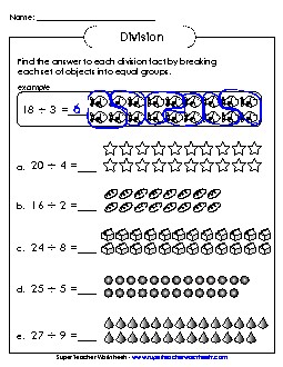 Dividing Into Equal Groups Division Worksheet