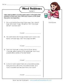 Easter Word Problems (Level A) Worksheet