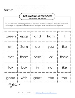 Green Eggs & Ham Word Cards Drseuss Worksheet