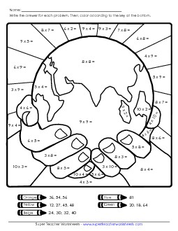 Basic Multiplication Mystery Picture Earth Day Worksheet