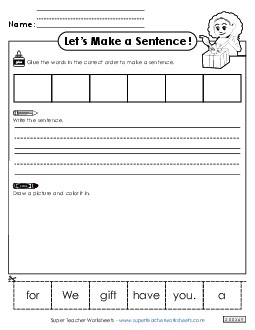 Build a Sentence: Gift Sentences Basic Worksheet