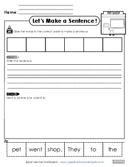 Build a Sentence: Pet Shop Sentences Basic Worksheet