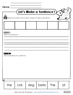 Build a Sentence: Cat & Dog Sentences Basic Worksheet