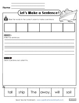 Build a Sentence: Sail Sentences Basic Worksheet