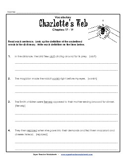 Vocab for Chapters 17-19 Books Worksheet