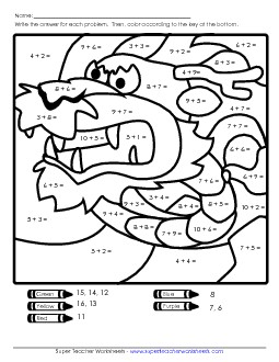 Addition Mystery Picture: Dragon Free Chinese New Year Worksheet