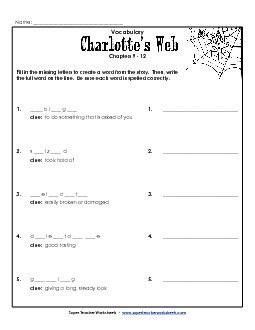 Vocab for Chapters 9-12 Books Worksheet