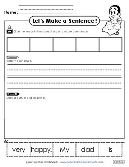 Build a Sentence: Happy Dad Sentences Basic Worksheet