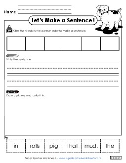 Build a Sentence: Mud Sentences Basic Worksheet