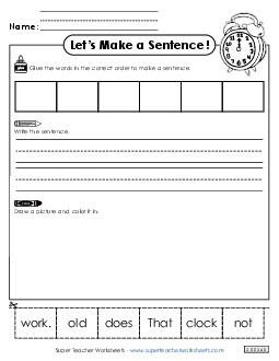 Build a Sentence: Clock Sentences Basic Worksheet