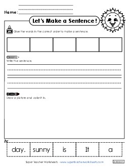 Build a Sentence: Sunny Day Sentences Basic Worksheet