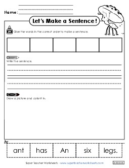 Build a Sentence: Ants Sentences Basic Worksheet