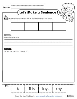 Build a Sentence: Toy Sentences Basic Worksheet