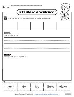 Build a Sentence: Pizza Sentences Basic Worksheet