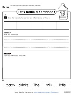 Build a Sentence: Baby Sentences Basic Worksheet