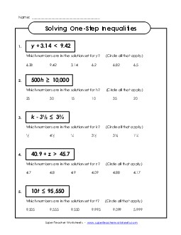 Inequalities: Solutions (Intermediate) Worksheet