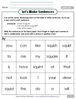 Let\'s Make Sentences (Squ-) Phonics Blends Worksheet