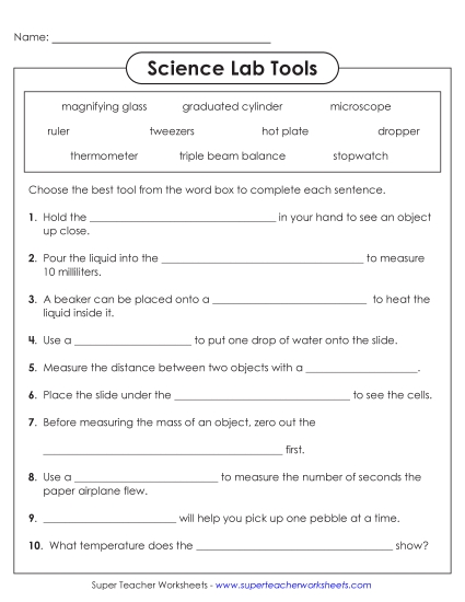 New Lab Tools Cloze Activity Worksheet New Lab Tools Cloze Activity Worksheet