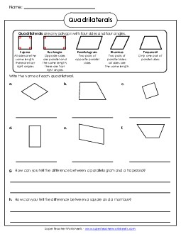 Quadrilaterals 2nd Grade Math Worksheet