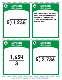 Task Cards: Division with 4-Digit Dividends Worksheet