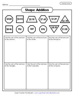 Shape Addition (Money) Worksheet