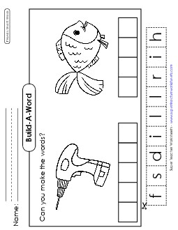 Build-a-Word: Drill and Fish Phonics Long Short I Worksheet