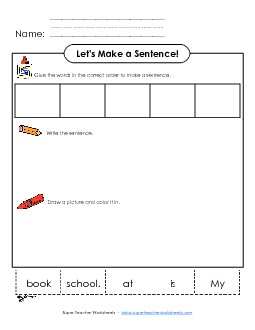 Build-a-Sentence: My book is at school. Phonics Oo Worksheet