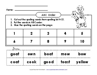 ABC Order: Cut and Glue (A-22) Spelling A Worksheet