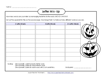 Letter Mix-up: Jack-o-Lantern (Intermediate) Holiday Worksheet