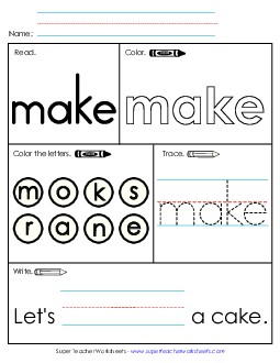 Worksheet 1: Make Sight Words Individual Worksheet