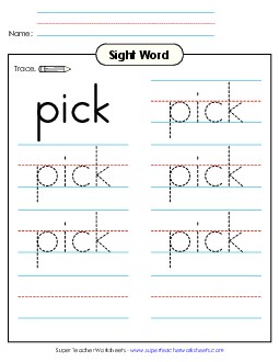 Trace the Word: Pick Sight Words Individual Worksheet