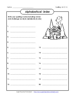 ABC Order: Write List (C-15) Spelling C Worksheet