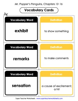 Vocab. Cards for Chapters 13-16 Books Worksheet