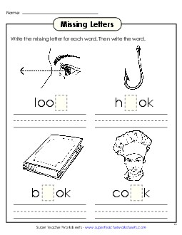 Missing Letters (-ook) Word Families Worksheet