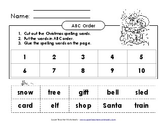 ABC Order: Cut and Glue (A-Christmas)  Spelling A Worksheet