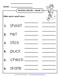 Write Twice (A-Hockey Words)  Spelling A Worksheet