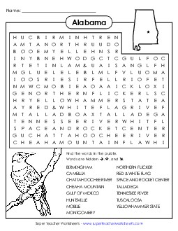 Word Search Puzzle States Individual Worksheet