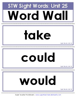 Pocket Chart or  Word Wall (Unit 25) Sight Words Worksheet