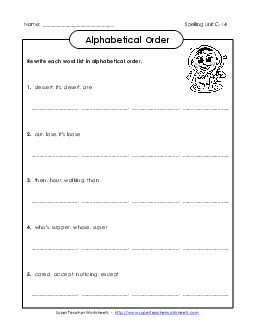 Alphabetical Order (C-14) Spelling C Worksheet