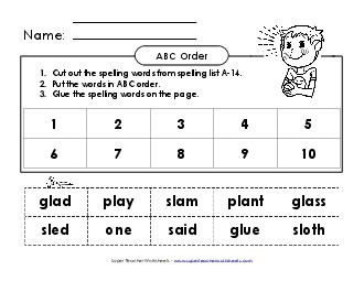 ABC Order: Cut and Glue (A-14) Spelling A Worksheet