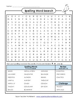 Word Search (E-19) Free Spelling E Worksheet