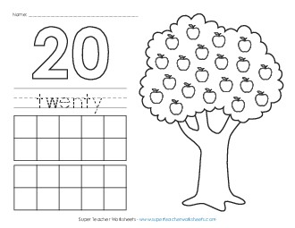 Apple Counting Mat: Twenty Worksheet