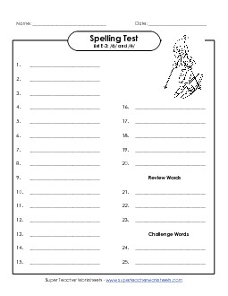 Spelling Test (E-3) Spelling E Worksheet