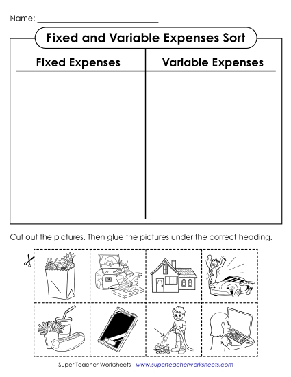 New Fixed & Variable Expenses Sort (Cut & Glue) Worksheet New Fixed & Variable Expenses Sort (Cut & Glue) Worksheet